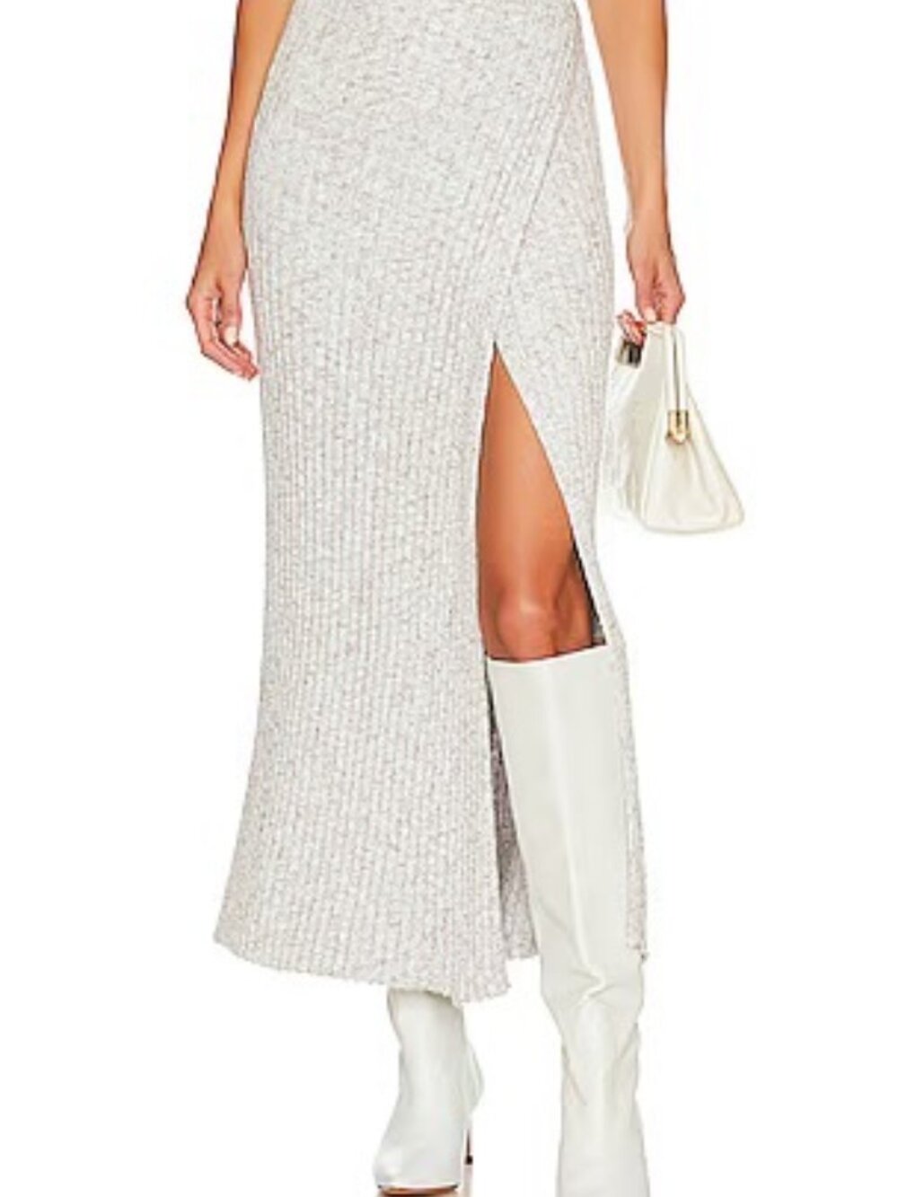Free People Better Days Midi Skirt Gray Ribbed Knit Front Slit Size Medium